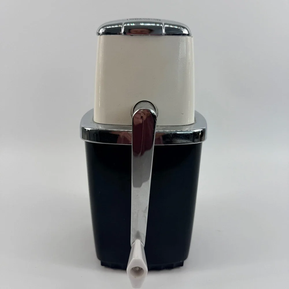 Swing-A-Way Vintage Manual Ice Crusher Hand Crank Black White Chrome Barware